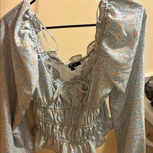 Elegant Floral Blue Blouse